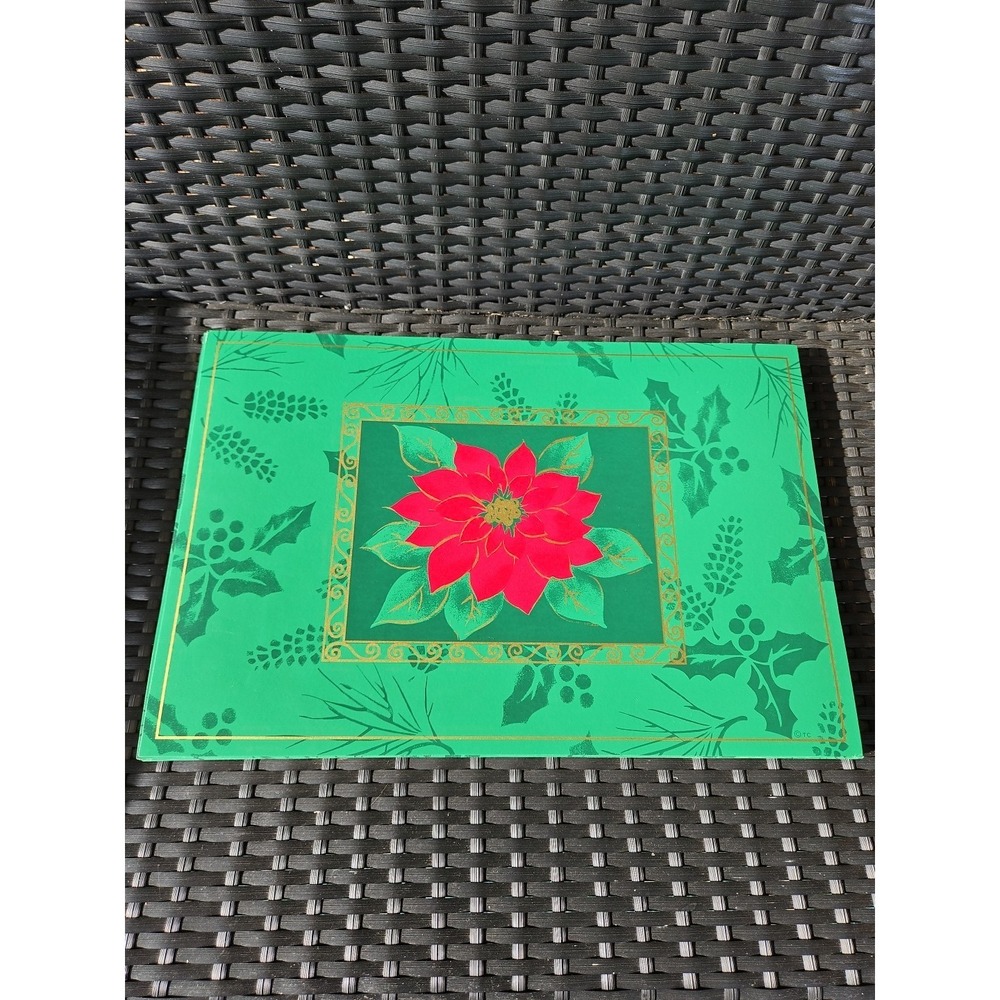 SET of 8 Vintage Christmas Poinsettia Vinyl Placemats!! BEAUTIFUL HOLIDAY DECOR